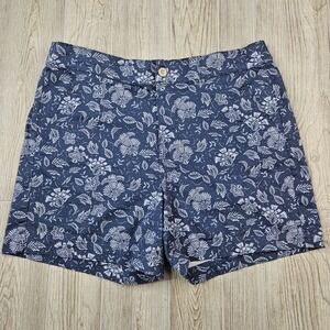Jach's Girlfriend‎ Floral Print Shorts Blue White Cotton Blend XL